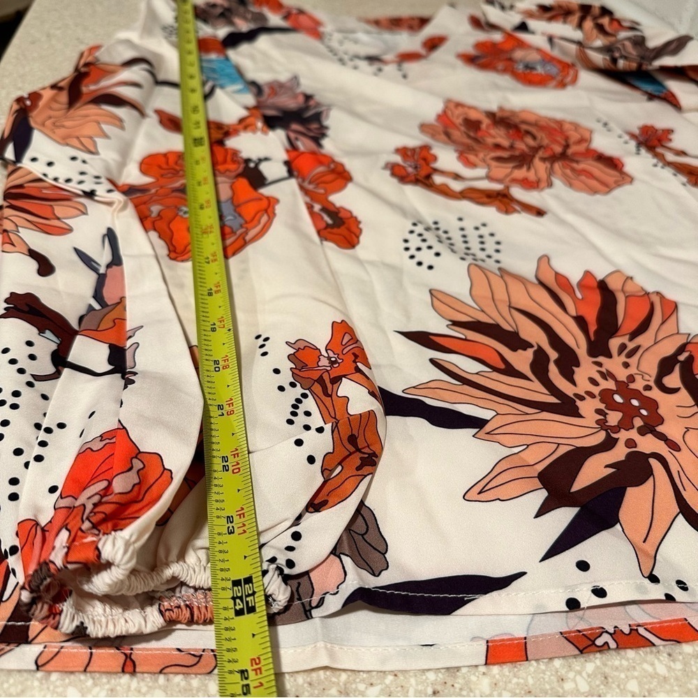 NEW Floral Print V-neck Blouse Fall Long Lantern Sleeve Loose Fit. Satin Like S - Picture 14 of 15